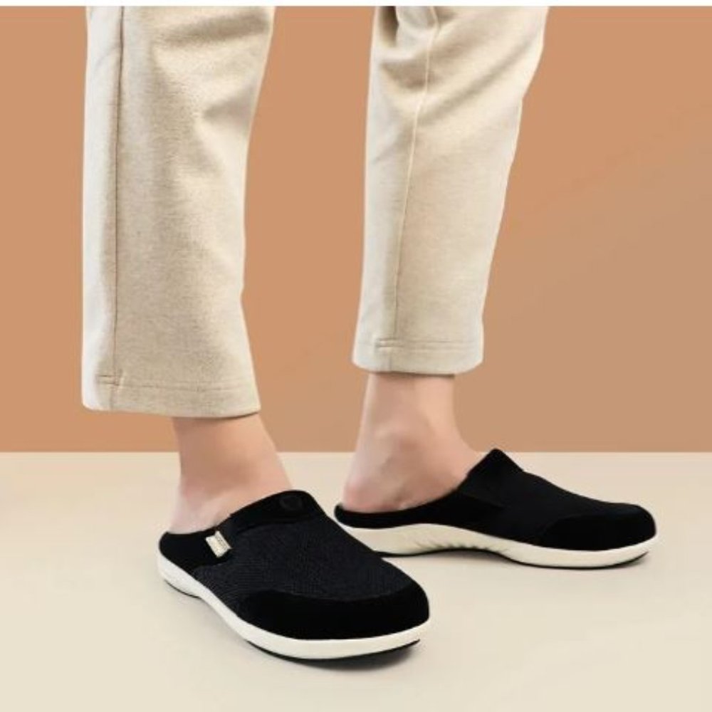 GeckoMan Men Arch Support Canvas Slipper Loafers -Black Mesh